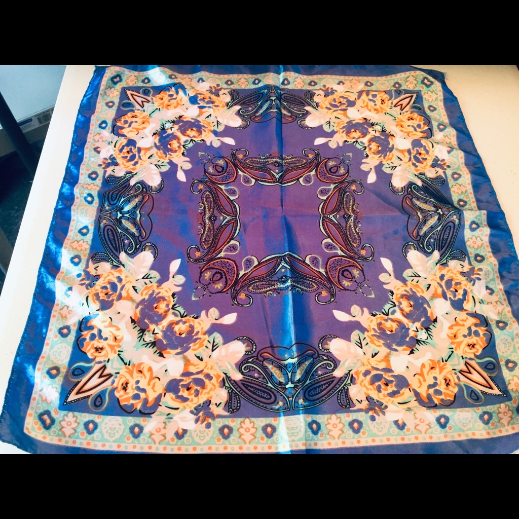 100 Silk Satin Scarf Small Blue